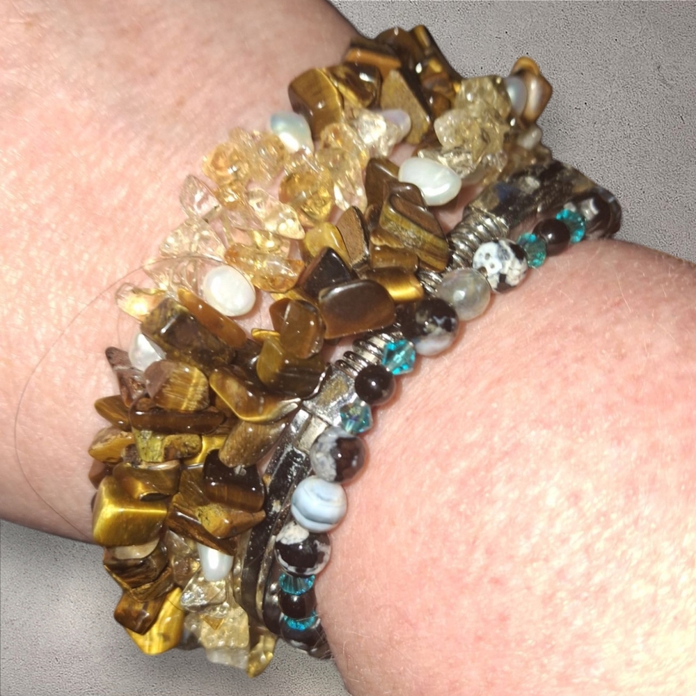 pearl, citrine Tigers eye gemstone nugget Chip necklace EUC goldtone clasp - Picture 14 of 14